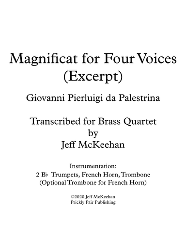 Magnificat for Brass Quartet (Palestrina) (arr. Jeff McKeehan)