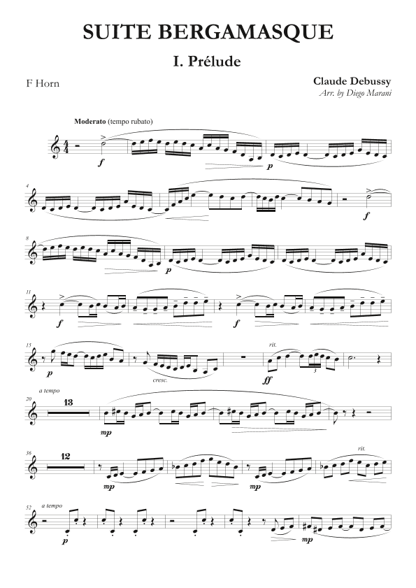 Prelude from "Suite Bergamasque" for Horn and Piano (arr. Diego Marani)