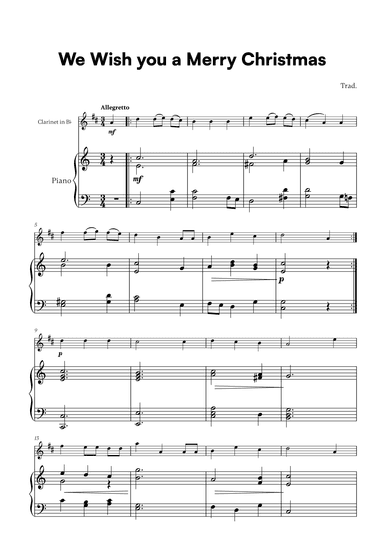 Trad. - We Wish you a Merry Christmas (for Clarinet in Bb and Piano) (arr. Cadenza Editions)