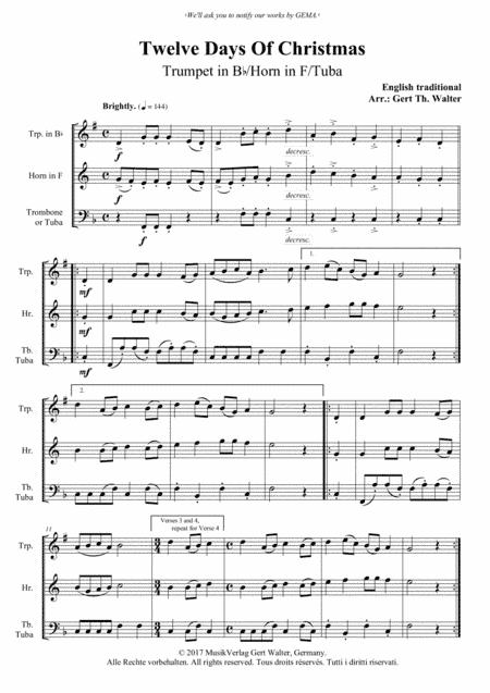 Twelve Days Of Christmas (arr. Gert Th. Walter)
