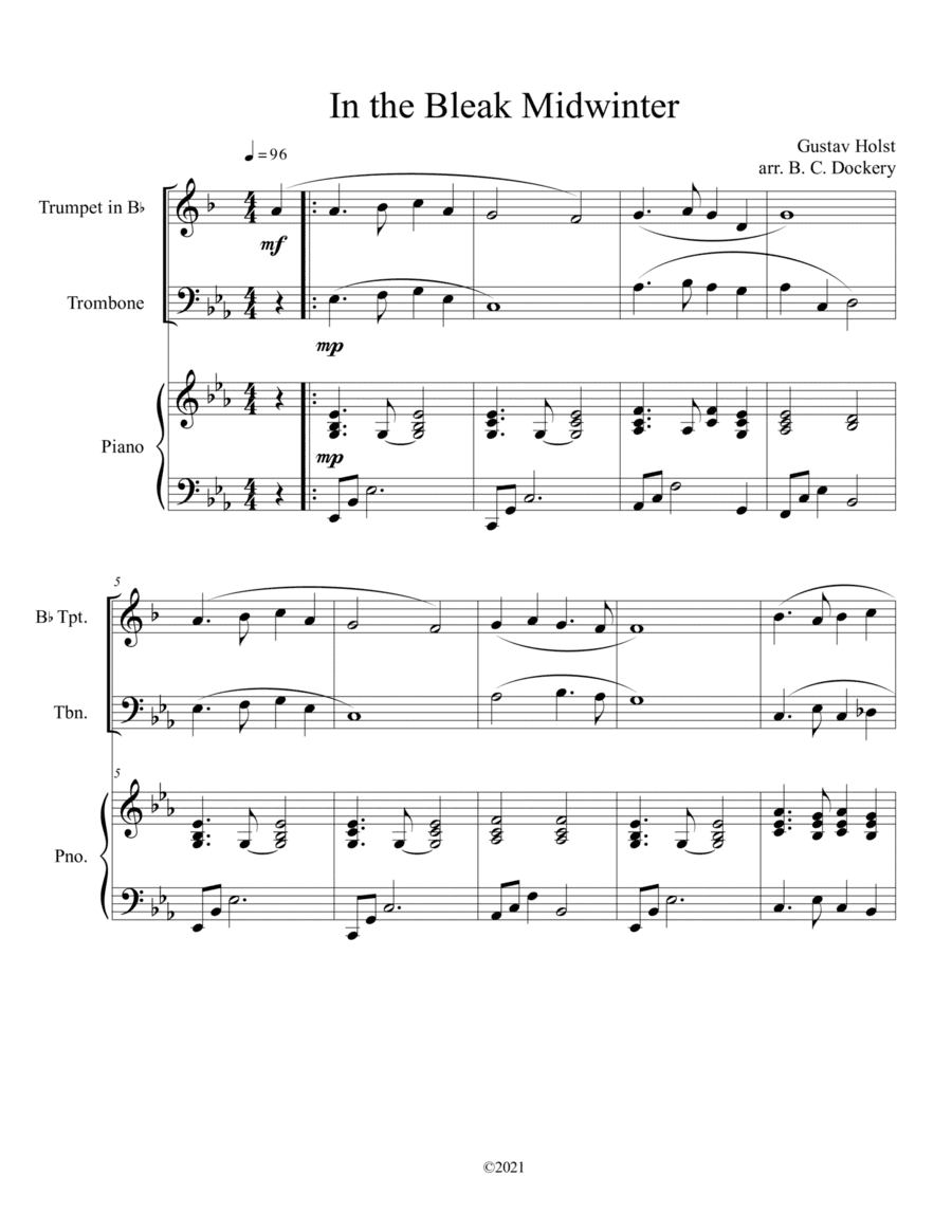 In the Bleak Midwinter (Trumpet and Trombone Duet with Piano Accompaniment) (arr. B. C. Dockery)