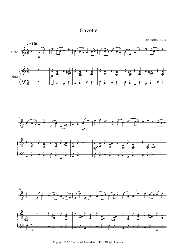 Gavotte - Jean-Baptiste Lully (Violin + Piano) (arr. Digital Book Music)