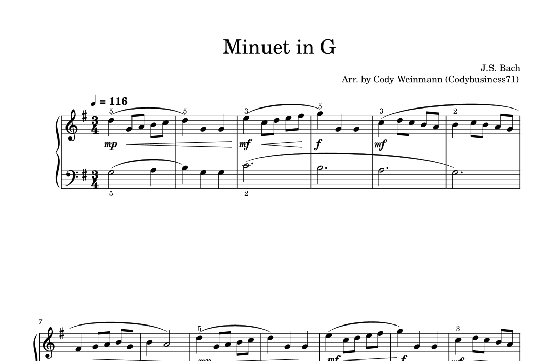 Minuet in G (arr. Cody Weinmann)