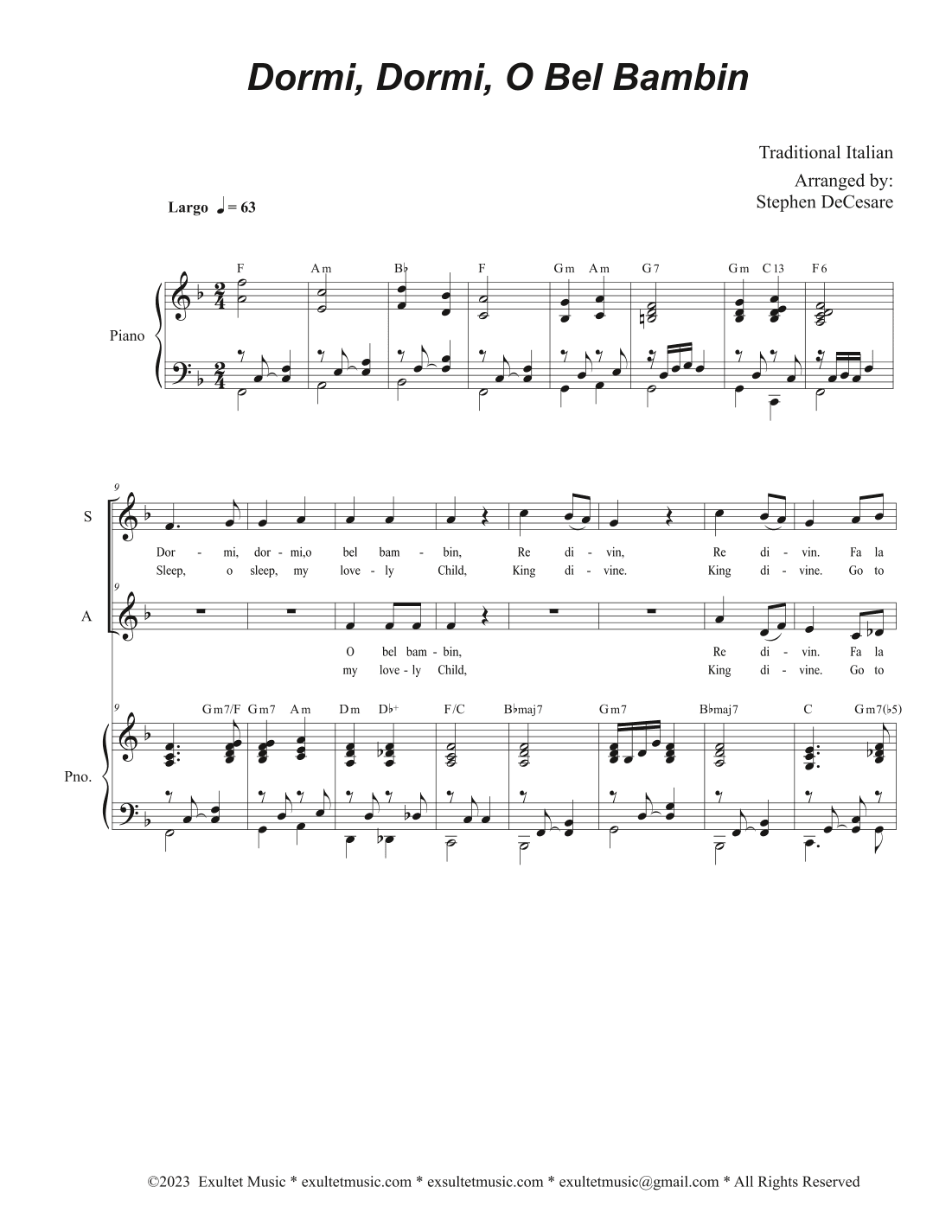 Dormi, Dormi, O Bel Bambin (2-part choir - (SA) (arr. Stephen DeCesare)