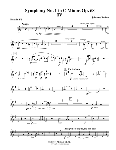 Brahms Symphony No. 1, Movement IV - Horn in F 1 (Transposed Part), Op. 68 (arr. Doug Clyde)