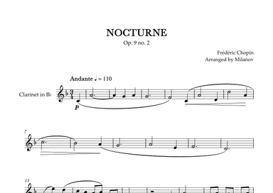 Chopin Nocturne op. 9 no. 2 | Clarinet in Bb | E-flat Major | Easy beginner (arr. Milanov)