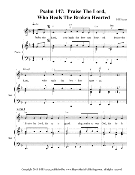 Psalm 147 Praise The Lord, Who Heals The Brokenhearted (piano/vocal)