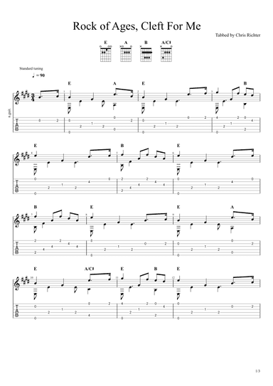 Rock of Ages, Cleft For Me (Solo Fingerstyle Guitar Tab) (arr. Chris Richter)