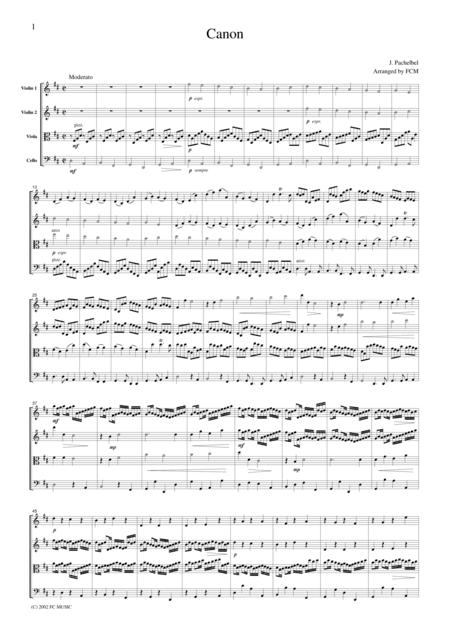 Pachelbel  Canon, for string quartet, CP001 (arr. FCMUSIC)