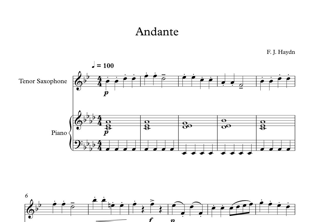 Andante (Surprise Symphony) - Franz Joseph Haydn (Tenor Sax + Piano) (arr. Digital Book Music)