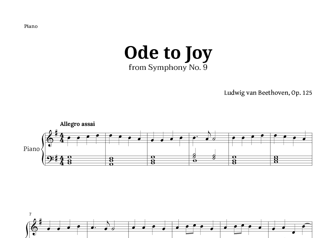 Ode to Joy by Beethoven for Piano (arr. Langanho)