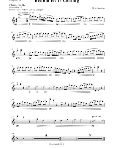 BEHOLD HE IS COMING - Bb Clarinet