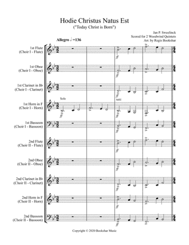 Hodie Christus Natus Est (2 Woodwind Quintets - 2 Flute, 2 Oboe, 2 Clar, 2 Hrn, 2 Bassoon) (arr. Regis Bookshar)