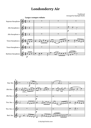 Londonderry Air (Danny Boy) - Saxophone sextet (SAATTB) (arr. Kayleigh Huelin)