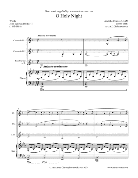 Cantique de Noel; O Holy Night - 2 Clarinets, Bass Clarinet and Piano (arr. Anne L Christopherson GRSM ARCM)