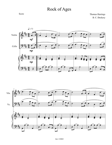 Rock of Ages (Violin and Cello Duet with Piano Accompaniment) (arr. B. C. Dockery)