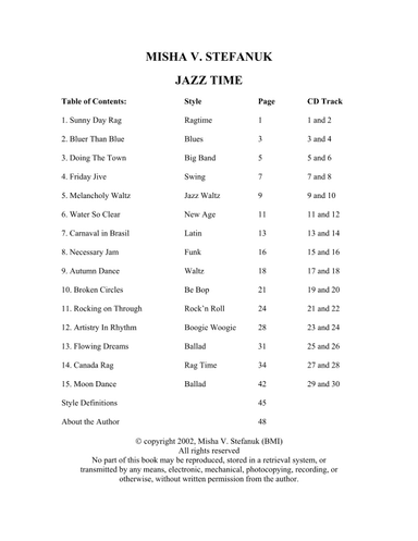 Jazz Time, 15 Pieces for Piano, easy-intermediate to advanced
