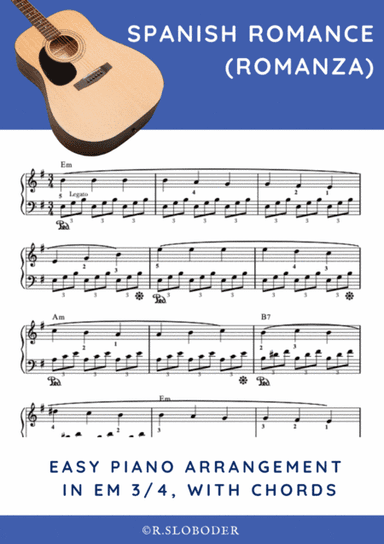 Spanish Romance, Romanza. Famous romance for guitar arranged for piano. (arr. R.Sloboder)