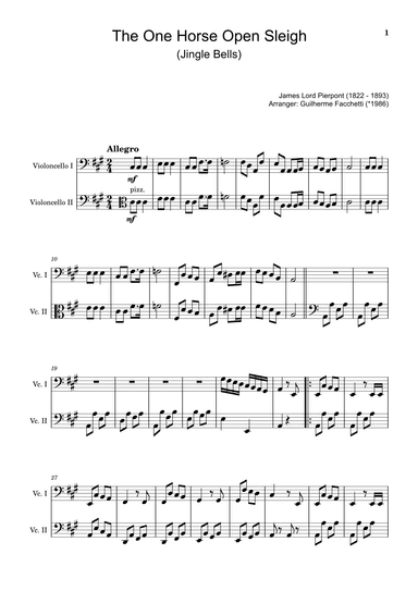 The One Horse Open Sleigh (Jingle Bells) - Arranged for Violoncello Duet. (arr. Guilherme Facchetti)