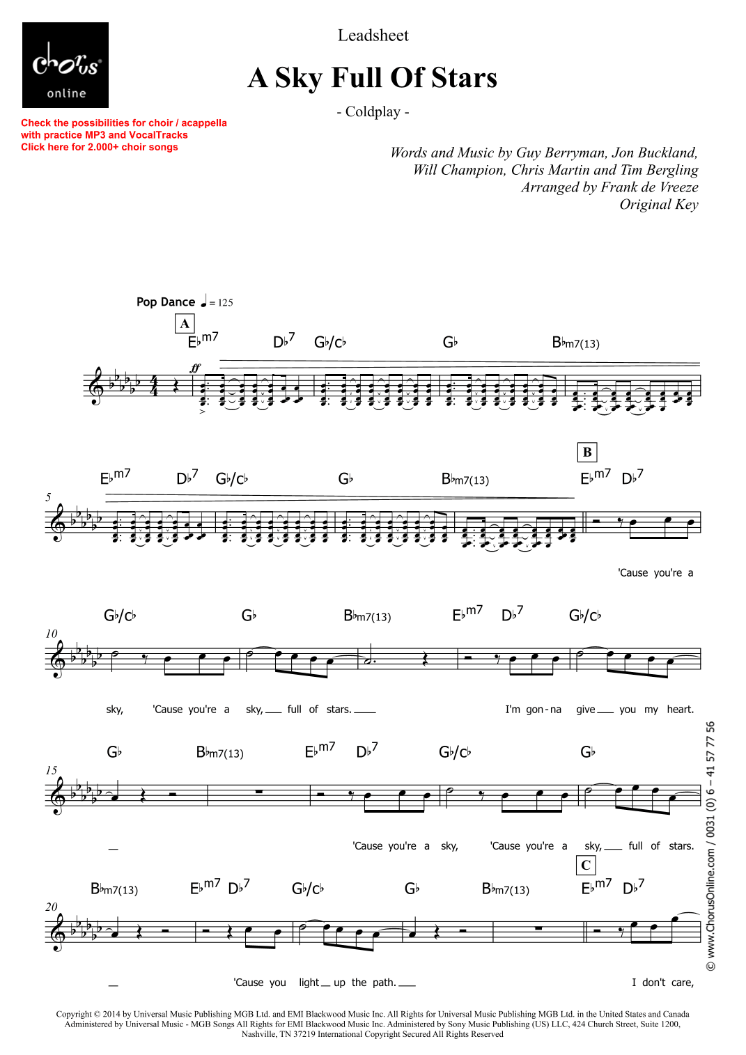 A Sky Full Of Stars (arr. Frank de Vreeze)