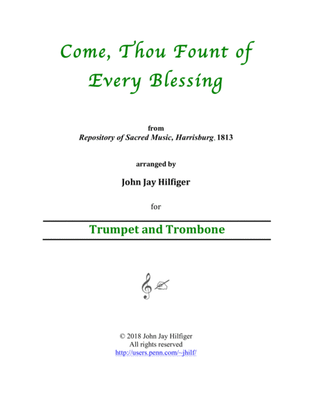 Come, Thou Fount of Every Blessing for Trumpet and Trombone (arr. John Jay Hilfiger)