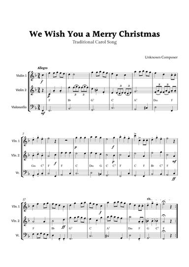 We Wish you a Merry Christmas for String Ensemble Trio with Chords (arr. Rika K.)