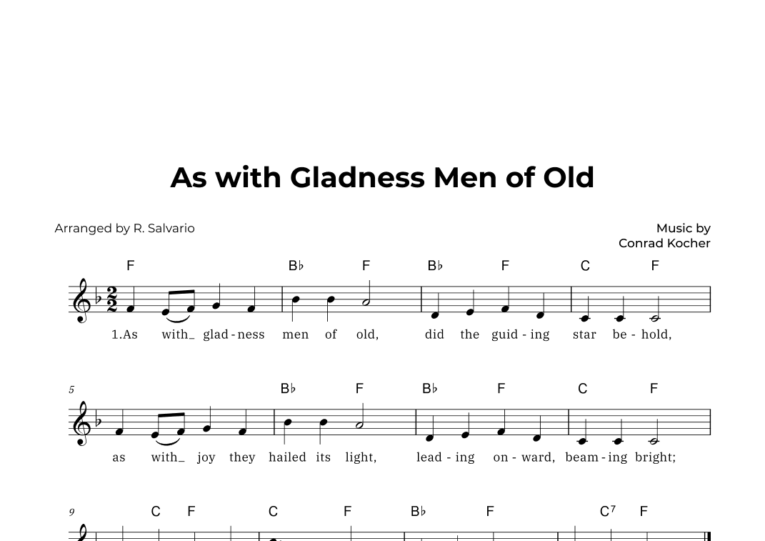 As with Gladness Men of Old (Key of F Major) (arr. R. Salvario)