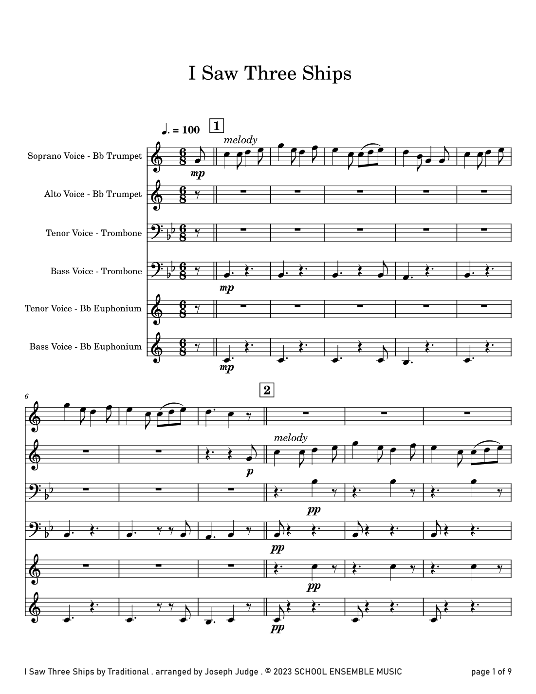 I Saw Three Ships for Brass Quartet in Schools (arr. Joseph Judge)