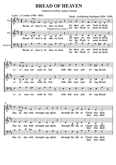 Bread Of Heaven A Cappella SAB (arr. Andrew Emmet)