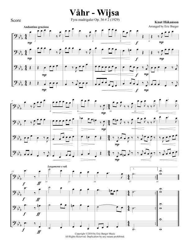 Våhr - Wijsa for Trombone or Low Brass Quartet (arr. Eric Burger Music)