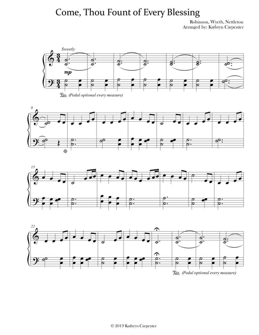 Come, Thou Fount of Every Blessing (Piano, Easy Level) (arr. Kathryn Carpenter)
