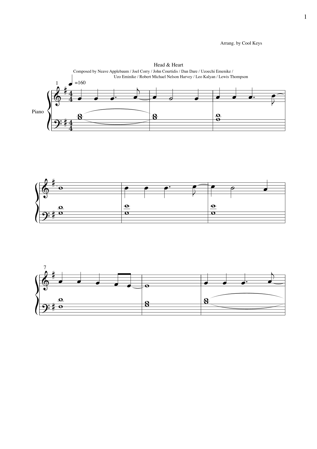 Head & Heart - Joel Corry - Easy Piano version by Cool Keys (arr. Cool Keys)