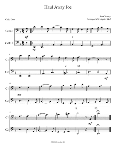 Haul Away Joe (Easy Cello Duet) (arr. Christopher Bell)