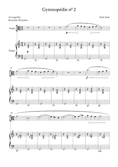 Gymnopédie nº 2 - For Viola and Piano (arr. Bernardo Thronicke)