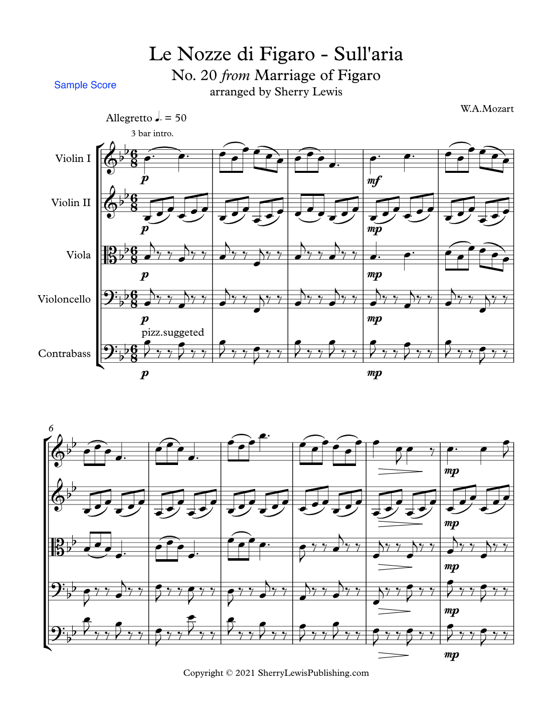 MARRIAGE OF FIGARO - LE NOZZE DI FIGARO - SULL'ARIA - Mozart -String Orchestra, Intermediate Level f (arr. Sherry Lewis)