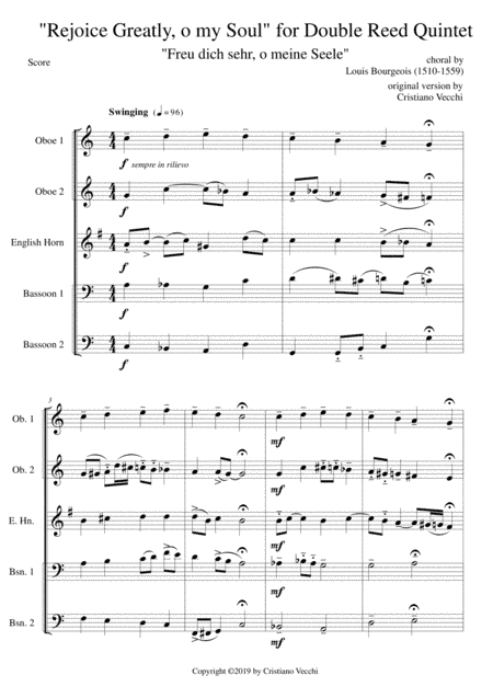 "Rejoice Greatly, o my Soul" for Double Reed Quintet