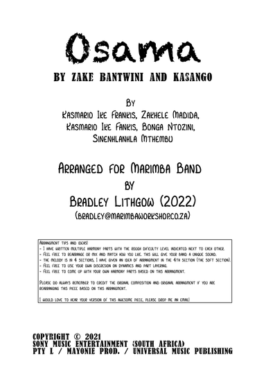 Osama - Score Only (arr. Bradley Lithgow)
