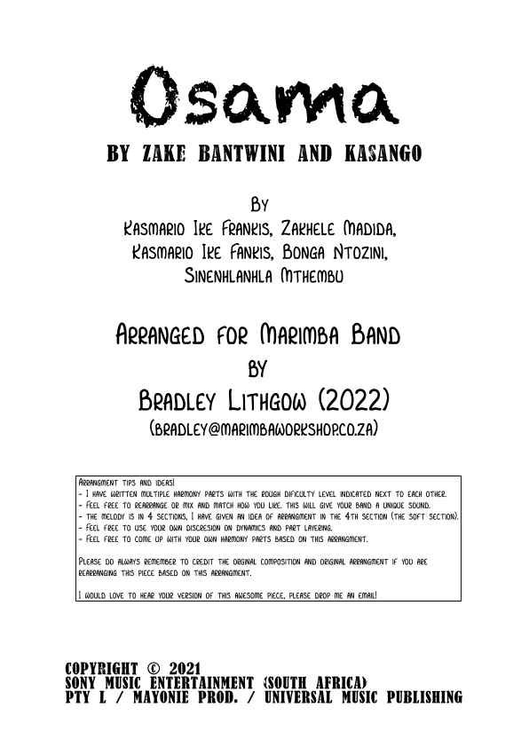 Osama - Score Only (arr. Bradley Lithgow)