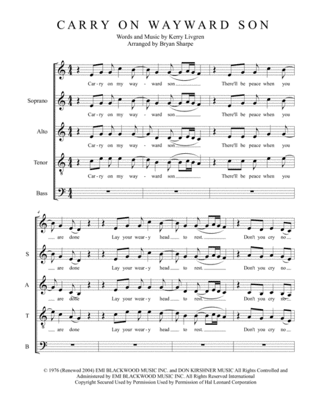 Carry On Wayward Son (arr. Bryan Sharpe)