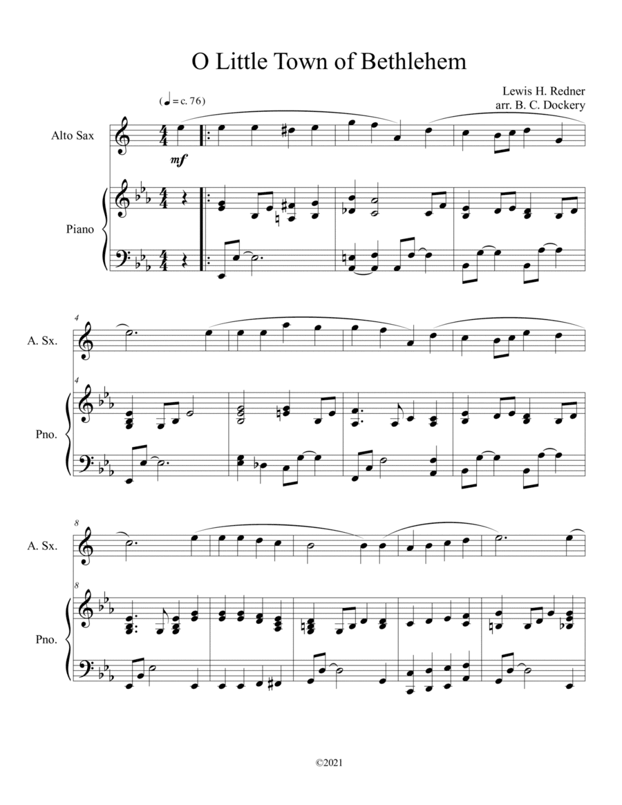 O Little Town of Bethlehem (Alto Sax Solo) with piano accompaniment (arr. B. C. Dockery)