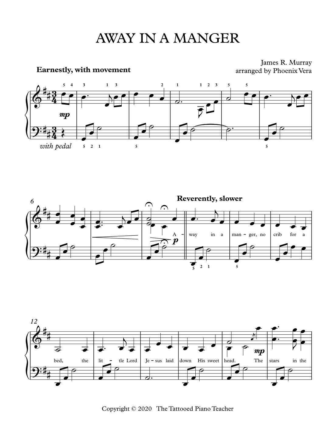 Away in a Manger - Intermediate Piano Solo (arr. Phoenix [The Tattooed Piano Teacher])