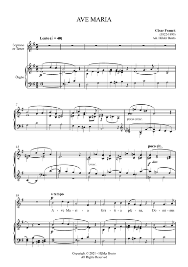 Avé Maria - César Franck for High Voice (Em) (arr. H. Bento)