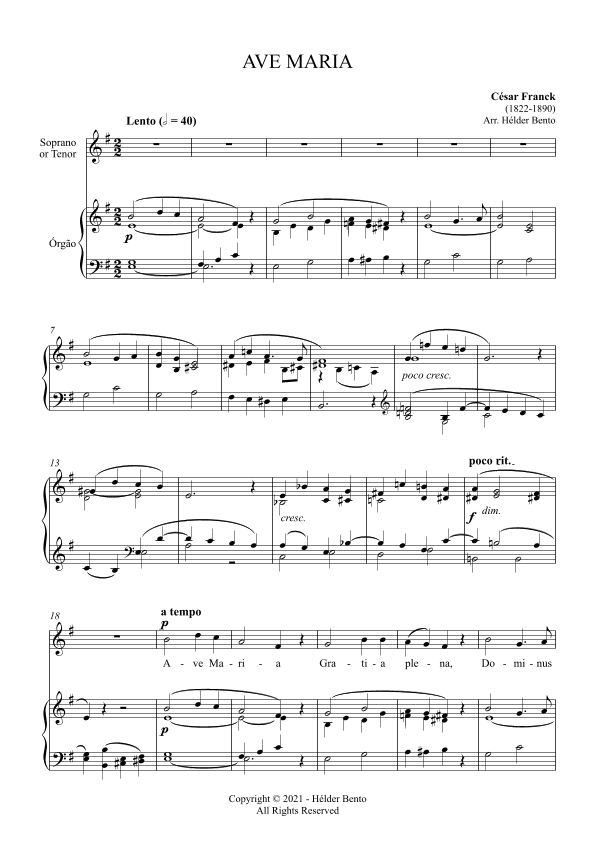 Avé Maria - César Franck for High Voice (Em) (arr. H. Bento)