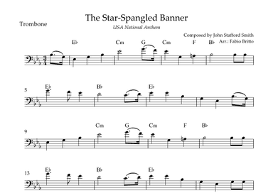 The Star Spangled Banner (USA National Anthem) for Trombone Solo with Chords (Eb Major) (arr. Fabio Britto)