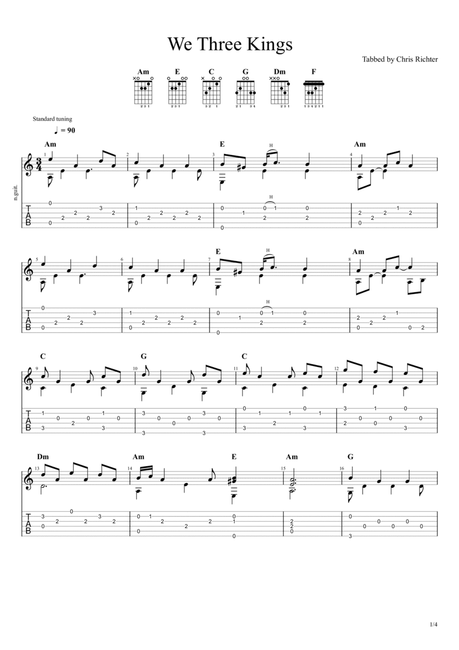 We Three Kings Of Orient Are (Solo Fingerstyle Guitar Tab) (arr. Chris Richter)
