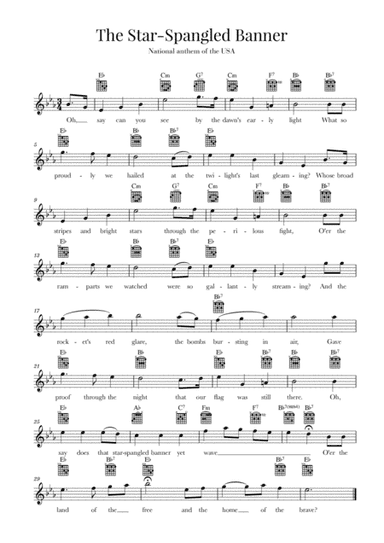 The Star Spangled Banner (National Anthem of the USA) - Original Version (Eb major) (arr. Cadenza Editions)