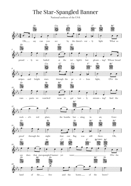 The Star Spangled Banner (National Anthem of the USA) - Original Version (Eb major) (arr. Cadenza Editions)