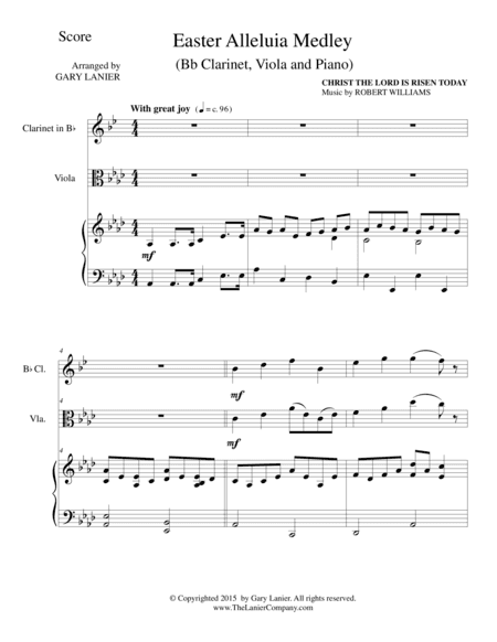 EASTER ALLELUIA MEDLEY (Trio – Bb Clarinet, Viola/Piano) Score and Parts (arr. Gary Lanier)