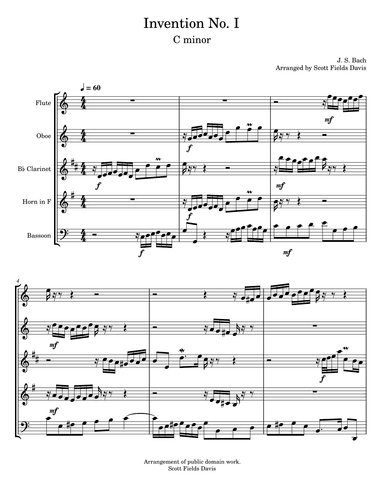Bach Invention No. 1 for Woodwind quintet (arr. Scott Fields Davis)