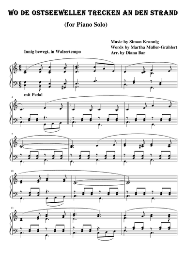 Wo de Ostseewellen trecken an der Strand (arr. Diana Bar)